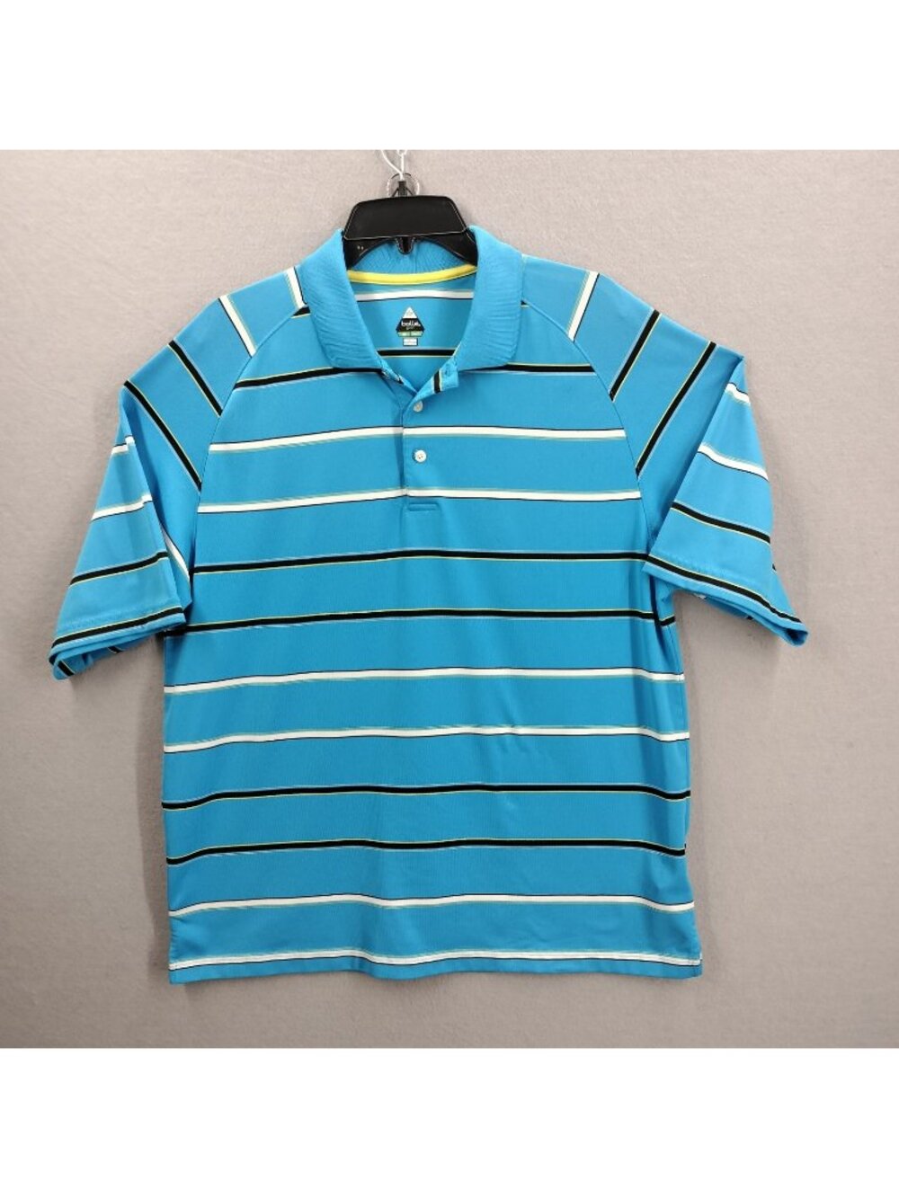 Bolle Polo Shirt Mens L Blue Striped Golf Tech Performance Moisture Wicking Gym